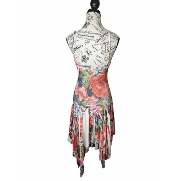 Floral Handkerchief Hem Dress M Spaghetti Strap Tropical‎ Summercore Fairy Vibes - Picture 4 of 11